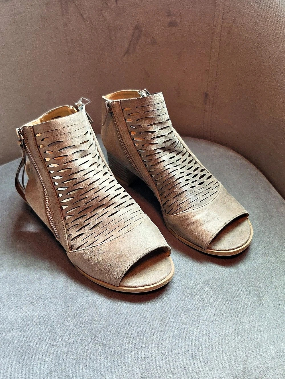 Women's Beige Peep Toe Heels